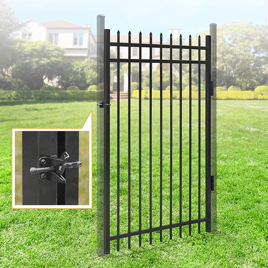 Fencer Wire Heavy Duty Pinnacle Fence Gate, 6FT Height x 4FT Width Outdoor Fence Gate, Outdoor Anti-Rust Metal Steel Gate for Fencing Barrier, Decorative Garden Gate with Gate Lock