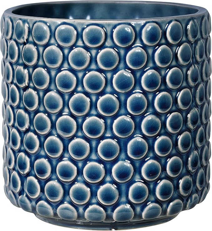 Bloomingville Stoneware Flower Pot with Polka Dots, Petrol