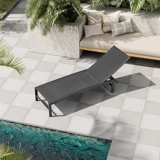 Crestlive Products Chaise Lounge Chair Outdoor, Adjustable 5 Positions Pool Tanning Recliner, Outdoor Lounge Furniture Perfect for Patio, Beach, Yard, Pool