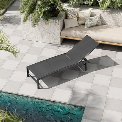 Crestlive Products Chaise Lounge Chair Outdoor, Adjustable 5 Positions Pool Tanning Recliner, Outdoor Lounge Furniture Perfect for Patio, Beach, Yard, Pool