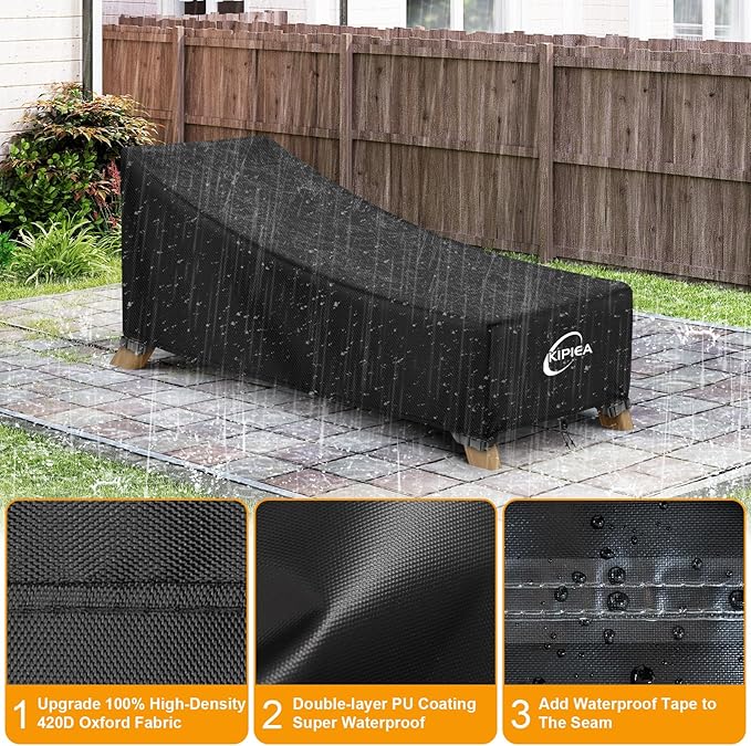 Kipiea Waterproof Patio Lounge Chair Covers for Outdoor Furniture, Heavy Duty Outdoor Chaise Lounge Cover with Anti UV and No Tears, No Fading (68"D x 30"W x 30"H)