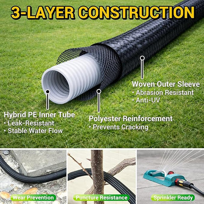 TheFitLife Garden Hose 25 ft - Heavy Duty 25ft Non-Expandable Water Hose, No Kink, Lightweight, Easy Control, Ideal for Patios, Small Yards, Daily Watering, 1/2 id x 25 feet