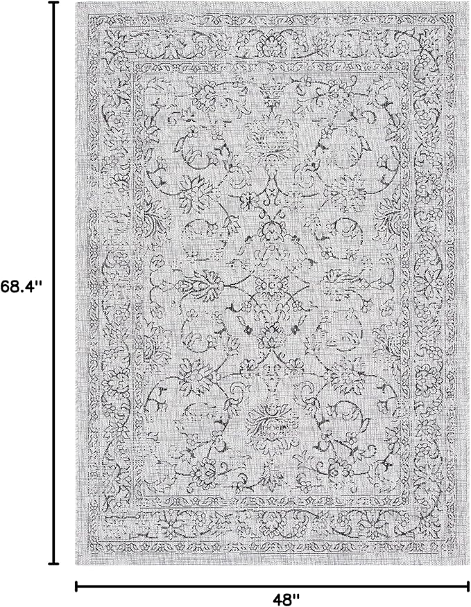 SAFAVIEH Courtyard Collection 4' x 5'7" Grey/Black CY8680 Indoor/ Outside Waterproof Easy cleansingPatio Backyard Mudroom Area Mat