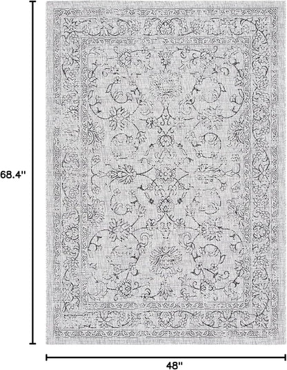 SAFAVIEH Courtyard Collection 4' x 5'7" Grey/Black CY8680 Indoor/ Outside Waterproof Easy cleansingPatio Backyard Mudroom Area Mat
