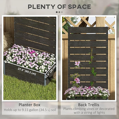 Outsunny Raised Garden Bed with Trellis for Climbing Plants, Planter Box with Self Draining Gap, Freestanding Trellis Planter for Outdoor, Patio, Deck, 28.25" x 15" x 59", Black