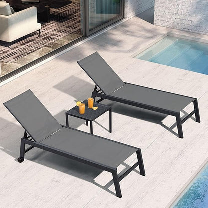 PURPLE LEAF Patio Chaise Lounge Set 4 Pieces Aluminum Outdoor Lounge Chairs with Wheels, Textilene Sunbathing Recliner, Grey