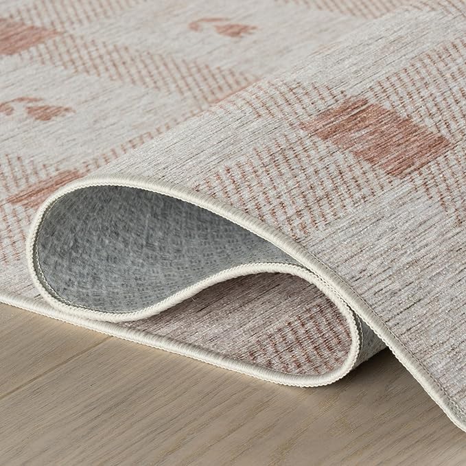 Dash & Albert Zale Peach Machine Washable Rug, 8.5 X 11.5 Feet, Oranges/White Plaid Pattern