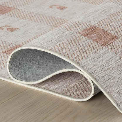 Dash & Albert Zale Peach Machine Washable Rug, 8.5 X 11.5 Feet, Oranges/White Plaid Pattern