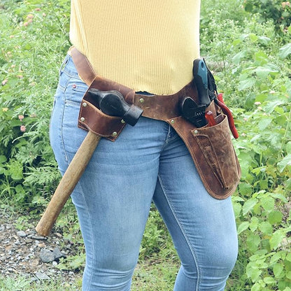 Brown Leather Belts for Construction, Gardener - Waist Pouch for Electrician, Carpenter and Construction Belt Bag - Premium Handmade Full Grain Genuine Leather Florist Tool Belt