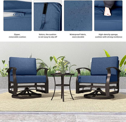Kurapika 3 Pieces Patio Furniture Set, Outdoor Aluminum Swivel Gliders Rocker, Patio Bistro Set Rocking Chair with Thickened Cushions for Porch Garden(Navy Blue)