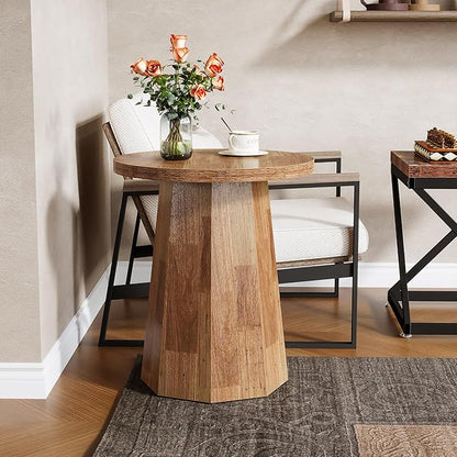 Tribesigns Farmhouse Round End Table, Wooden Couch Side Table with Octagonal Base, Rustic Brown Nightstand Pedestal Accent Furniture for Living Room, Bedroom (1, Walnut)