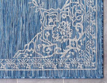 Unique Loom Outdoor Traditional Collection Area Rug - Antique (9' x 12' Rectangle, Blue/ Gray)
