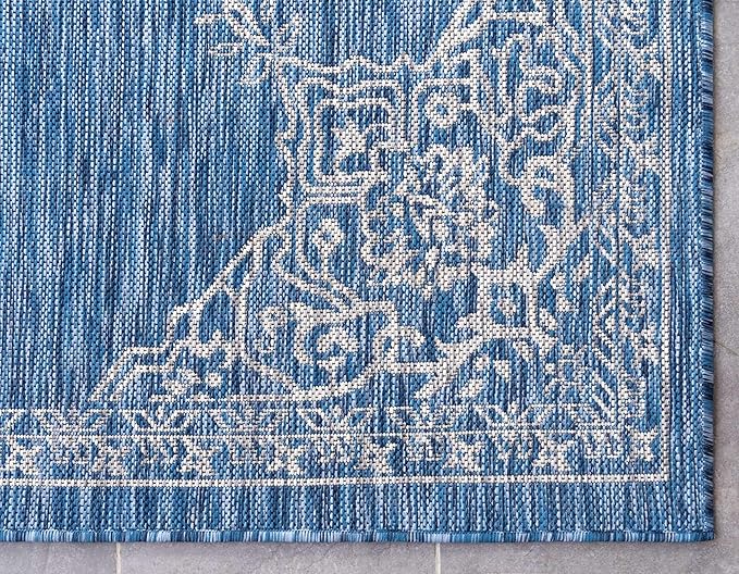 Unique Loom Outdoor Traditional Collection Area Rug - Antique (7' 1" x 10' Rectangle, Blue/ Gray)