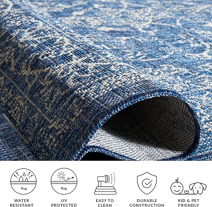 SAFAVIEH Courtyard Collection 2'3" x 20' Navy/Ivory CY8680 Indoor/ Outside Waterproof Easy cleansingPatio Backyard Mudroom Runner Mat