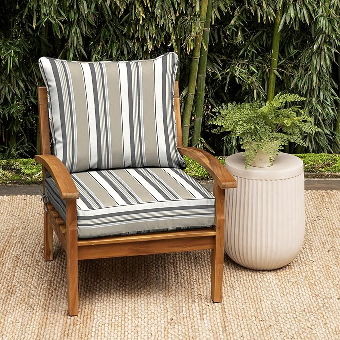 Arden earthFIBER Outdoor Foam Deep Seat Cushion Set, 24x24, Premium High-Density Foam, Never Flattens, Weather-Proof for Patio Chair Sofa Couch, Taupe Grey Boardwalk Stripe