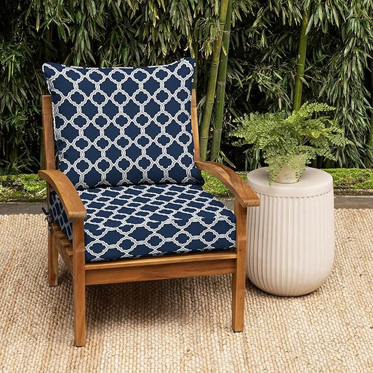 Arden earthFIBER Outdoor Deep Seat Cushion Set, 24 x 24, Rain-Proof, Fade Resistant, Deep Seat Bottom and Back Cushion for Chair, Sofa Sapphire Blue Garden Trellis