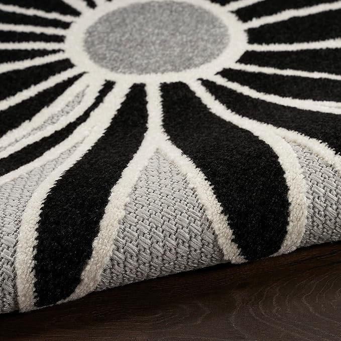 Nourison Home Aloha 8' x Round Black White Fabric Contemporary Area Rug (8' Round)