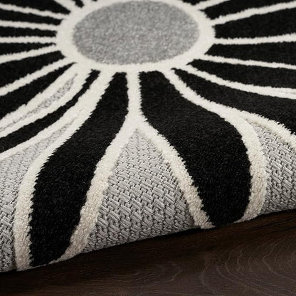 Nourison Home Aloha 8' x Round Black White Fabric Contemporary Area Rug (8' Round)