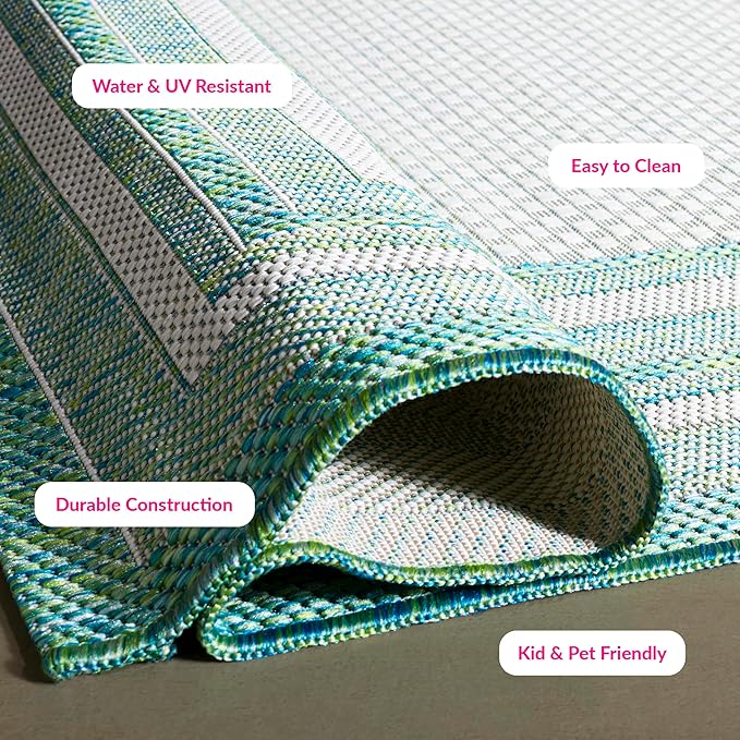 SAFAVIEH Washable Rug Outdoor Courtyard Collection - 5'3" Square, Ivory & Green, Non-Shedding & Easy Cleaning, Ideal for Patio, Backyard, Mudroom (CY8475-55712)