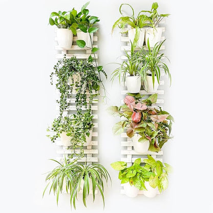 ShopLaLa Wooden Wall Hanging Planter - 2 Pack Wall Plants Holder for Flower Pot Indoor Outdoor Large Rustic White Wood Vertical Herb Garden System Boho Countryside Theme Decor 47.2" (120cm)