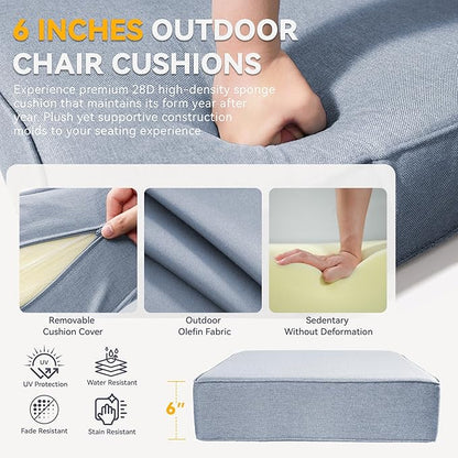 Outdoor Cushion Set for Furniture Patio Furniture, UV Resistant, Water Resistant - 6 Inch Thick Foam Garden Cushions– 24x24 Inch Patio Seat Covers for Chair/Sofa/Couch | Baby Blue | 10-Pack |