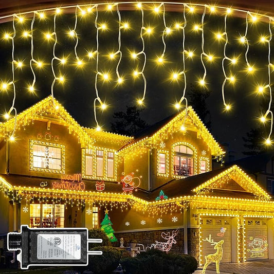 504 LED Christmas Lights Outdoor 50FT with 112 Drops, Christmas Decorations Hanging Lights 12 Modes, Dimmable Outsite Fairy String Lights for Wedding Party Holiday Winter Wonderland Decor Warm White