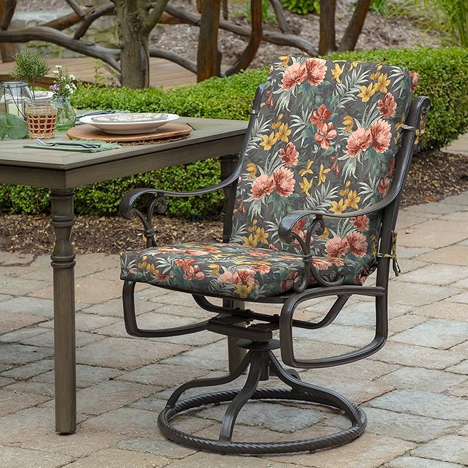 Arden Outdoor Patio Dining Chair Cushion, 20x44, Rain-Proof Seat Pad, Fade-Resistant Outdoor Cushion Phoebe Grey Floral
