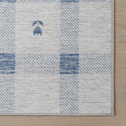 Dash & Albert Valen Plaid Blue Machine Washable Rug, 7.5 X 9.5 Feet, Blue/White Plaid Pattern