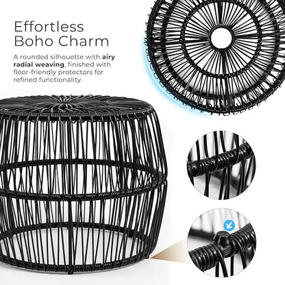 Furniture of America Ysar Boho Rattan Round Coffee Table Outdoor with Metal Frame, All-Weather and Rust Resistant, Handcrafted Coastal Furniture for Patio, Poolside, Garden, Yard, Natural Brown