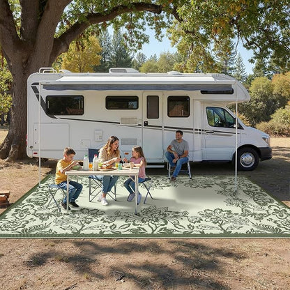 Garvee Outdoor Rugs 9' x 12’ Waterproof Reversible Mats, Large Area Plastic Straw Rug, Outside Carpet, Butterfly Floral Rv Mat for Patio Camping Picnic Backyard Deck Balcony Porch Beach Trailer