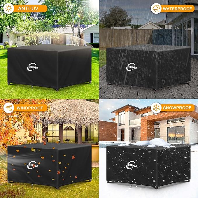 Kipiea Outdoor Furniture Covers Waterproof, 420D Heavy-Duty Patio Furniture Set Covers, No Tears Anti UV No Fading (55" L×55" W×28" H)