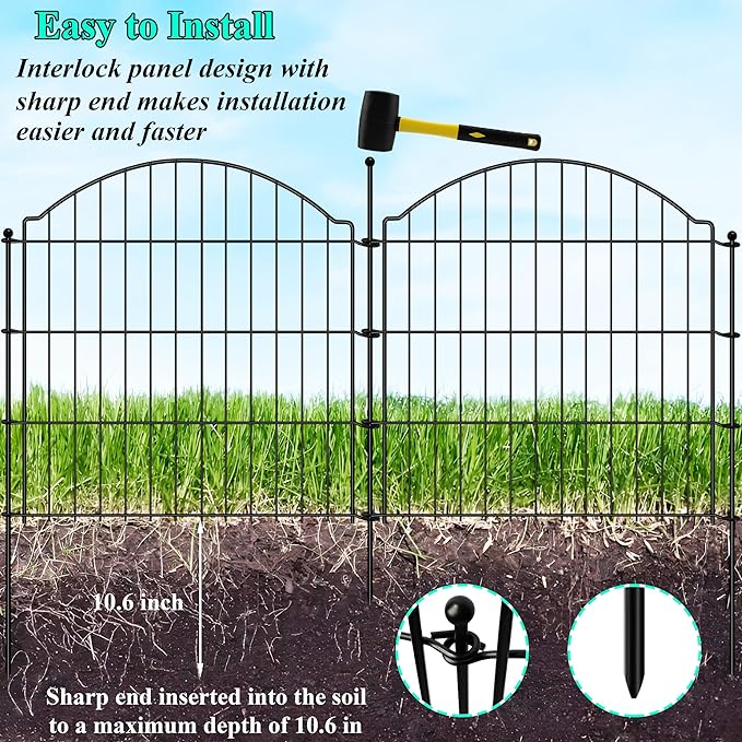 Decorative Garden Fences 24in x 20ft, 10 Pack Outdoor Fencing Animal Barrier Dog Border, Metal Wire Fence Panels for Garden Decor, Flower Bed Edging Borders for No Dig Patio Yard