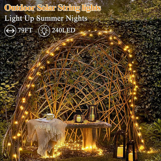 Solar String Lights 240LED 79FT, IP67 Waterproof Solar Lights for Outside with 8 Lighting Modes, Upgraded Solar Panel Fairy Lights for Garden Party Wedding Decorations (Warm White)