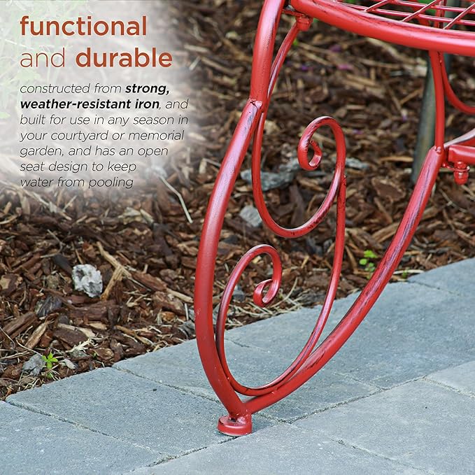 Alpine Corporation 62" x 26" Outdoor 2 Person Metal Butterfly Shaped Garden Bench, Red