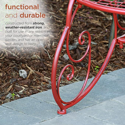 Alpine Corporation 62" x 26" Outdoor 2 Person Metal Butterfly Shaped Garden Bench, Red