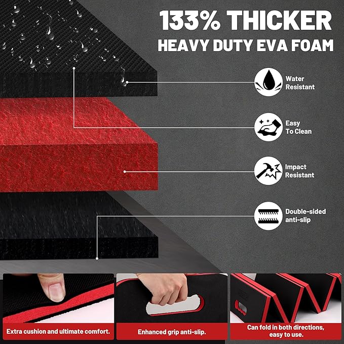 Foldable Extra Thick Kneeling Pad, 44.9 * 15.8 * 0.9" Portable EVA Foam Mechanic Mat for Garage, Gardening, Yardwork, Workshop, Red & Black