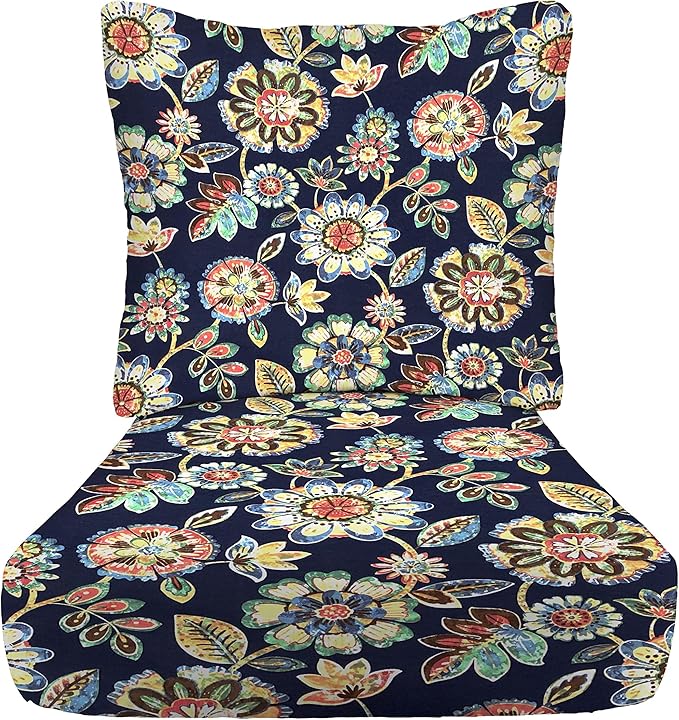 RSH DECOR Deep Seating Cushion with Pillow Back | 22” x 25” Seat | Water and Fade-Resistant Spun Fabric | Outdoor Chair Cushion Set for Patio Furniture | Daelyn Navy