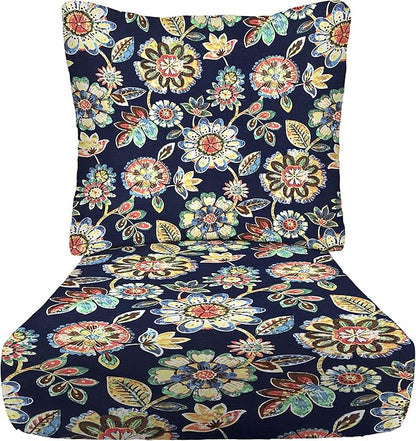 RSH DECOR Deep Seating Cushion with Pillow Back | 22” x 25” Seat | Water and Fade-Resistant Spun Fabric | Outdoor Chair Cushion Set for Patio Furniture | Daelyn Navy