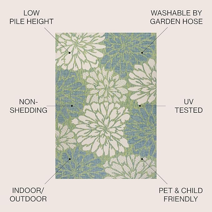 JONATHAN Y Floral Textured Weave Indoor Outdoor Round Area Rug 6 Ft Cream/Green, Zinnia Modern for Backyard, Patio, Porch, Easy-Cleaning, High Traffic, Pet-Friendly, Non-Shedding (SMB110D-6R)