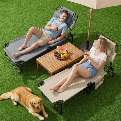 3-in-1 Sun Tanning Chair with Face Holes, Folding Chaise Lounge Chairs, 5-Position Adjustable Lounge Chair Outdoor with 2 Side Pocket & Pillow, for Pool Beach, Patio, Camping, Grey