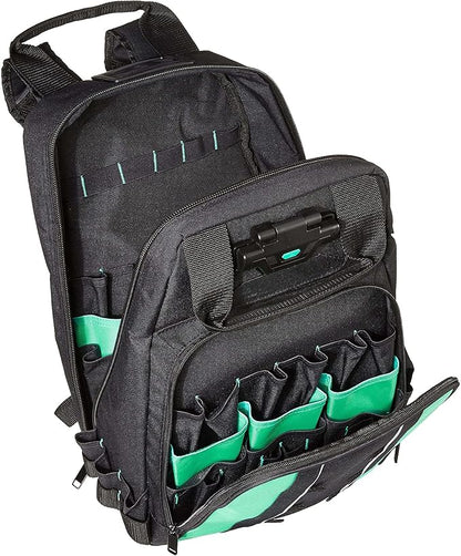 Amazon Basics Tool Backpack with LED Light, 55 Pockets, Padded Shoulder Straps, Tool Storage Bag, Black