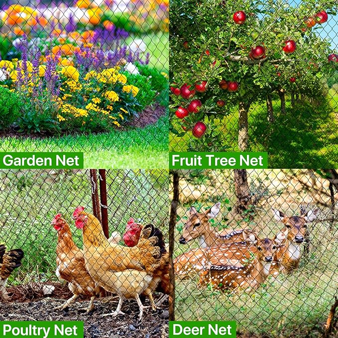 Bird Netting - 50x 50ft Black Poultry Net with 1" Square Mesh Protect Against Rodents Birds, Hawk, Squirrel and Other Animals, Durable & Reusable Anti-Bird Netting use for Fence, Farm & Orchard