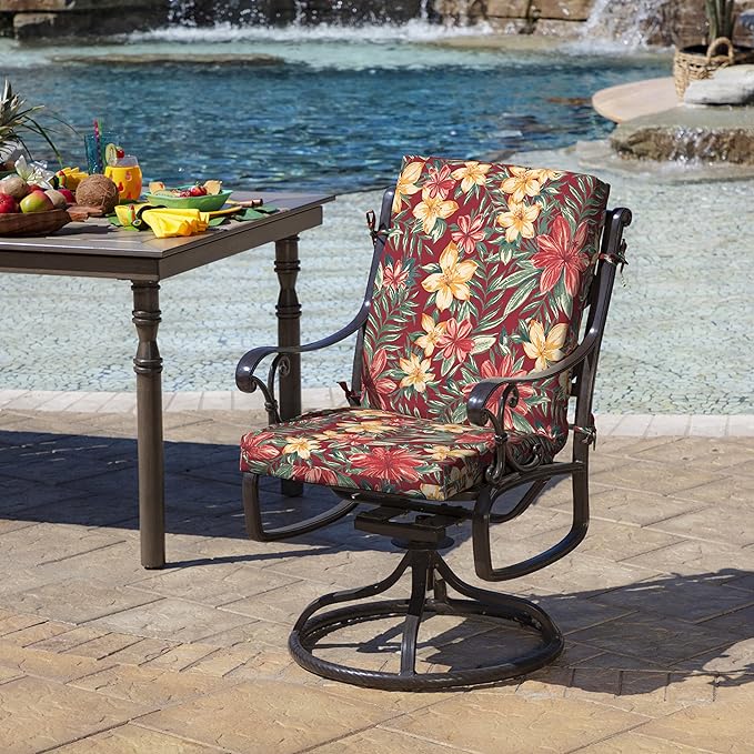 Arden 4-Pack Outdoor Patio Dining Chair Cushion, 20x44, Rain-Proof Seat Pad, Fade-Resistant Outdoor Cushion Ruby Clarissa