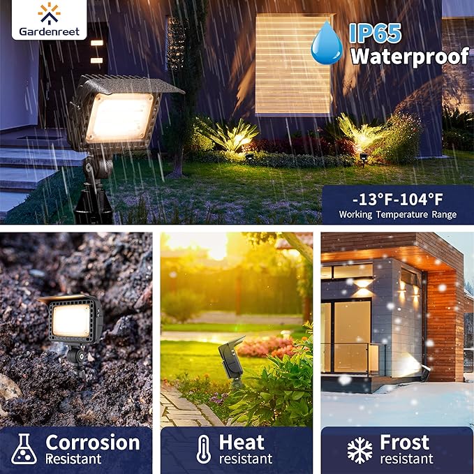 Gardenreet Low Voltage LED Flood Light - 7W Landscape Wall Wash Light, 12V Outdoor IP65 Waterproof Angle Adjustable, Warm White Wide Beam Hardwired Aluminum Brown for Garden Yard Patio House