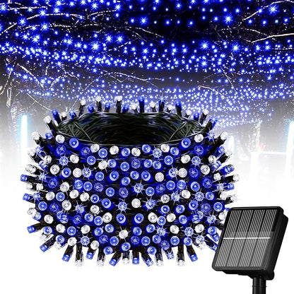 Solar String Lights for Outside, 39Ft 100 LED Solar String Lights Outdoor with 8 Modes，Solar Lights for Outside Waterproof for Yard, Fence,Balcony, Party,Christmas Tree Decorations (Blue&White)