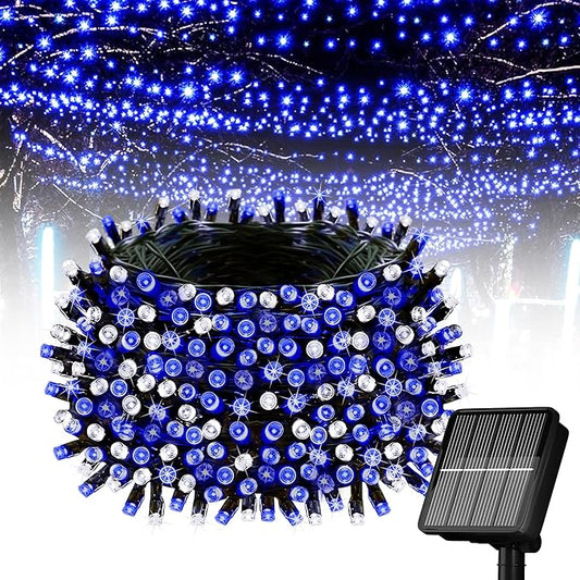 Solar String Lights for Outside, 39Ft 100 LED Solar String Lights Outdoor with 8 Modes，Solar Lights for Outside Waterproof for Yard, Fence,Balcony, Party,Christmas Tree Decorations (Blue&White)