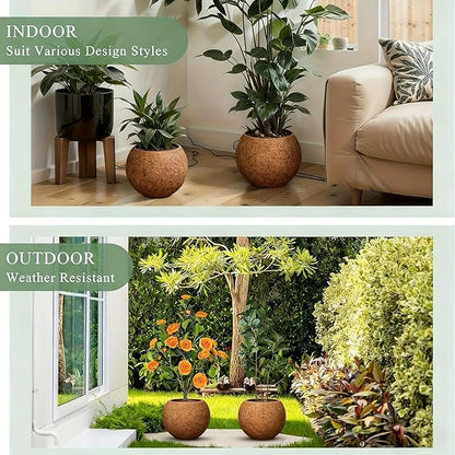 10 H x 14" Dia (10" Pot Opening) Round Fiberstone Planter with Drainage Hole, Indoor/Outdoor Large Plant Pot for Home Patio Garden, Ideal for Large Plants -Camel