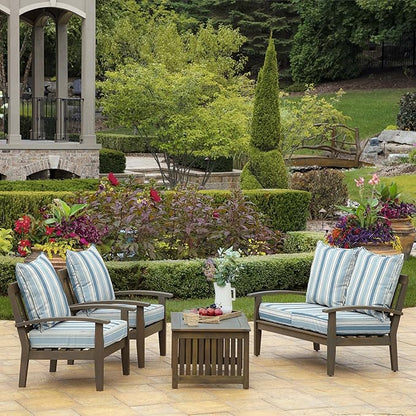 Arden Outdoor Deep Seat Cushion Set, 22 in x 24 in, Weather-Proof, Rain-Proof, Fade Resistant Patio Cushion French Blue Linen Stripe