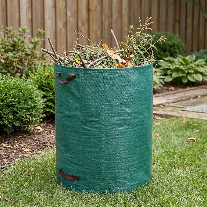 Gardzen 3-Pack 80 Gallon Yard Waste Bags, Reusable Heavy Duty Collapsible Garden Leaf Bags with Plastic Ring, Stand-Up Yard Waste Bin for Leaves, Lawn Debris & Grass Clippings