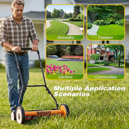 Walensee Push Reel Lawn Mower, 18-Inch 5-Blade Cordless Manual Reel Lawn Mower, Walk-Behind Steel Lawn Mower with 9-Position Cutting Height Adjustment & Sponge Grip